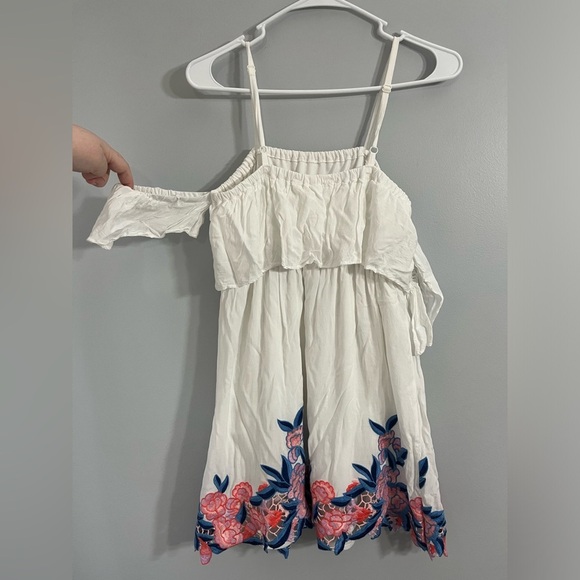 Miami size small cold shoulder mini dress white with embroidered floral print - Picture 7 of 13